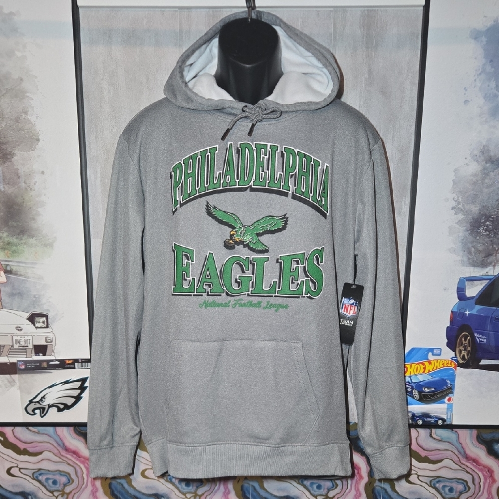 L Philadelphia Eagles Men's Grey And Kelly Green Hoodie
